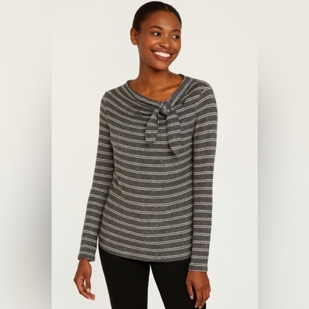 Ella Mara Anthropologie Women's Gray Neck Tie Long Sleeve Sweater NWT S #1596